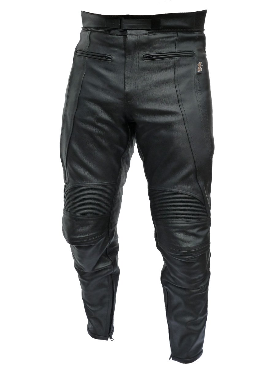 Black Leather Mens Pants Lace Sided Leather Motorcycle Jeans